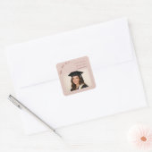 Zij deed het foto blos roze afstudeerfeest vierkante sticker (Envelop)
