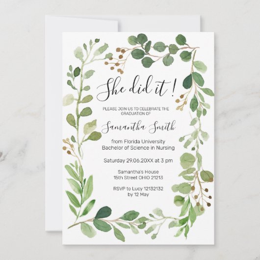 Zij deed het Groene Afstudeer Uitnodiging (Voorkant)