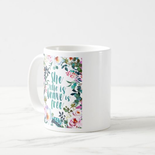 Zij die dapper is, is vrije Waterverf Floral Koffiemok (Voorkant links)