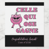 Zij Die Durft Wint in het Frans Gefeliciteerd Wijn Etiket (Enkel label)