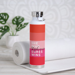 Zij Die Durft Wint Motiverende Roze Strepen Waterfles
