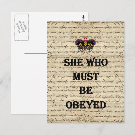 Zij die gehoorzaamd moet worden briefkaart (Voorkant / Achterkant)