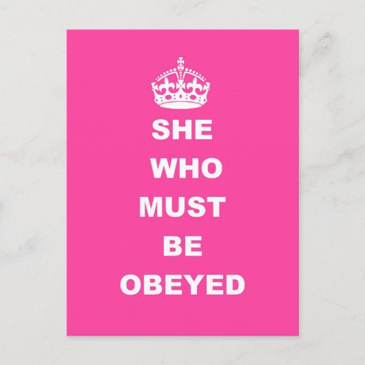 Zij die gehoorzaamd moet worden briefkaart (Voorkant)