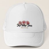  zij die Quote Roze Bloemen ziet leuk Trucker Pet (Voorkant)