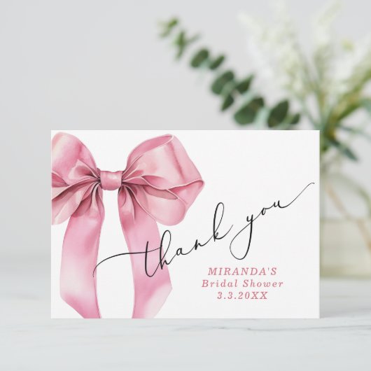 Zij gaat de knoop doorhakken Pink Bow Bruid  Bedankkaart (Staand voorkant)