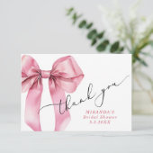 Zij gaat de knoop Pink Bow Bruid  aan Bedankkaart (Staand voorkant)