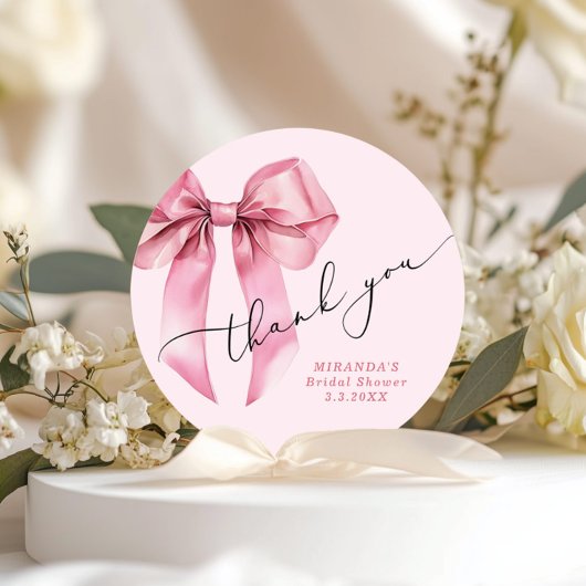 Zij gaat trouwen Pink Bow Bruidsmode Dank je Ronde Sticker