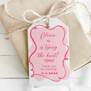 Zij gaat trouwen retro roze en rood bedankt cadeaulabel
