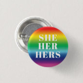 Zij, haar, haar seksespecifieke konijnen regenboog ronde button 3,2 cm (Voorkant /achterkant)