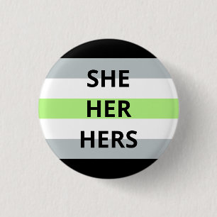 Zij/haar/haar woordspeling ronde button 3,2 cm