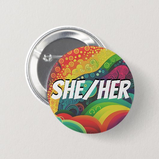zij/haar, hij/hij, regenboogpriesters ronde button 5,7 cm (Voorkant /achterkant)