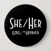 ZIJ/HAAR MEISJE/VROUW Ronde Zwarte Button (Voorkant)