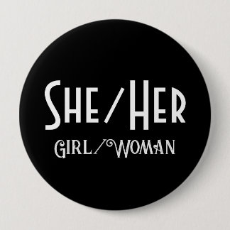 ZIJ/HAAR MEISJE/VROUW Ronde Zwarte Button