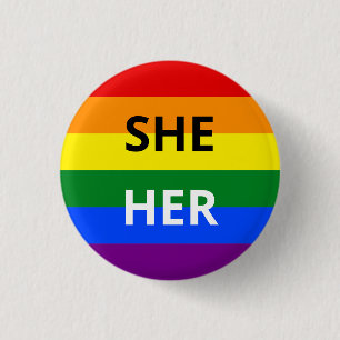 Zij/haar Pronoun Rainbow Badge Ronde Button 3,2 Cm