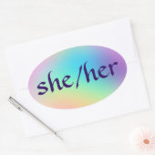 "Zij/haar" ronounounges Rainbow Gradient Oval Stic Ovale Sticker (Envelop)