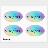 "Zij/haar" ronounounges Rainbow Gradient Oval Stic Ovale Sticker (Vel)