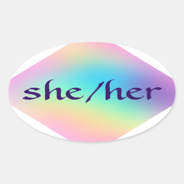 "Zij/haar" ronounounges Rainbow Gradient Oval Stic Ovale Sticker