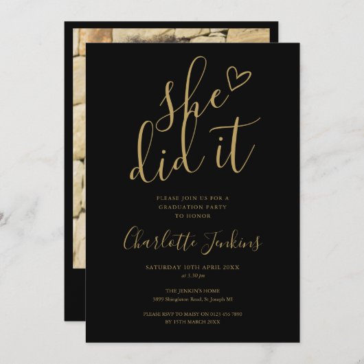 Zij Heeft Het Goud Script Foto Afsluitingsfeest Kaart (Voorkant / Achterkant)