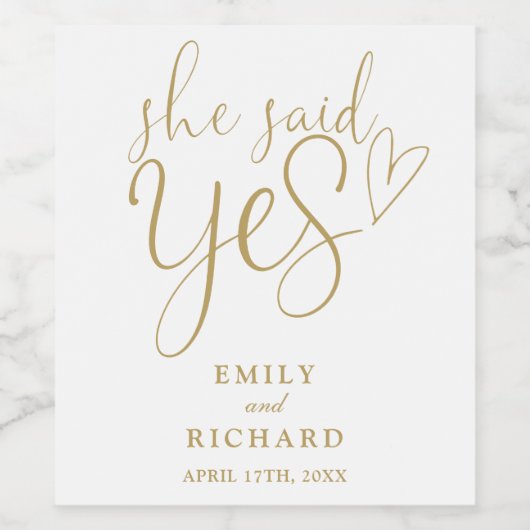 Zij Heeft Ja Gezegd Betrokkenheid Feestje Elegant  Wijn Etiket (Enkel label)