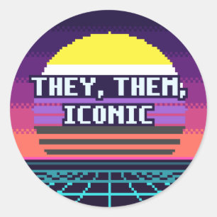 Zij, hen, iconische non-binaire trots pixel sticke ronde sticker