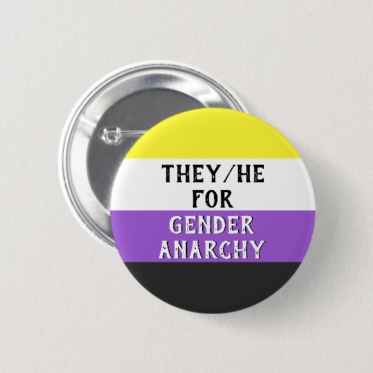 Zij/Hij voor Gender Mayhem Button (op Enby vlag) (Voorkant /achterkant)