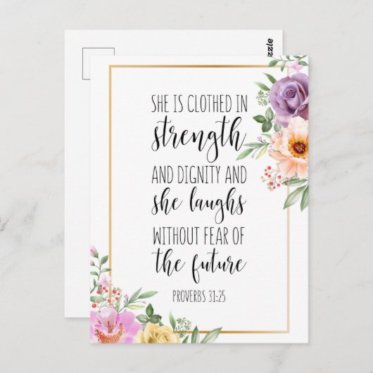 Zij Is Bekleed Met Kracht, Spreuken 31:25 Briefkaart (Voorkant / Achterkant)