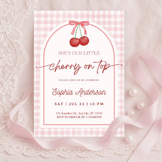 Zij is de Kers op de Gingham Baby Shower Kaart