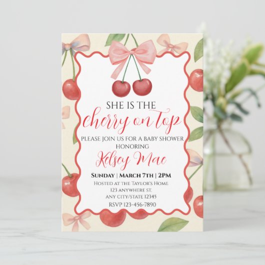 Zij Is De Kers Op De Priklimot Invitatie Kaart (Staand voorkant)