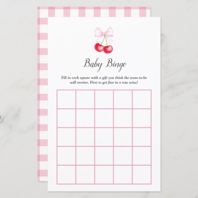 Zij is de kers op de taart baby shower bingo spel (Voorkant / Achterkant)