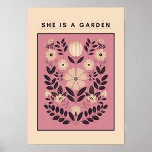 Zij Is een Tuin – Botanische Muurkunst (Blush) Poster