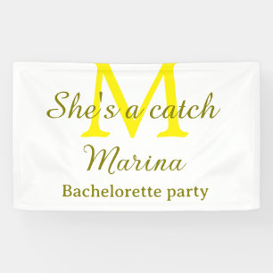 Zij is een vangst gele monogram vrijgezellenfeest  spandoek
