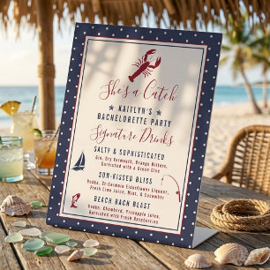 Zij Is Een Vangst Kust Bachelorette Feest Cocktail Reclamebord Met Voetstuk