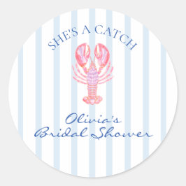 Zij is een vangst Preppy Kreeft Bruidsdouche Ronde Sticker