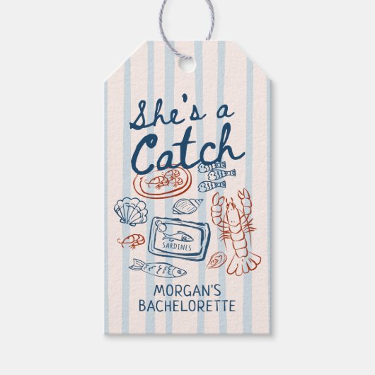 Zij is een vangst Zeevruchten Kust Bachelorette Cadeaulabel (Voorkant)