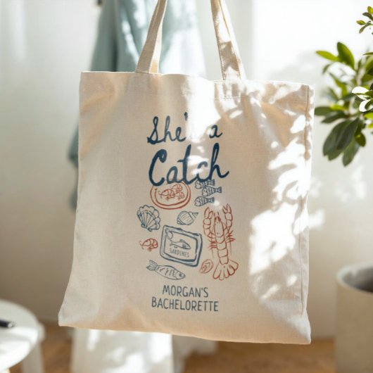 Zij is een vangst Zeevruchten Kust Bachelorette Tote Bag