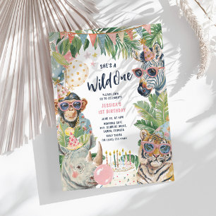Zij is een wilde Safari Dieren 1e verjaardagsfeest Kaart