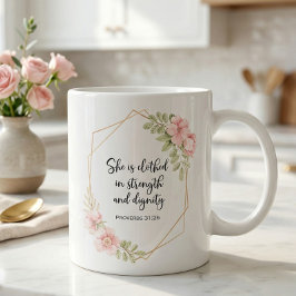 Zij Is Gekleed in Kracht en Waardigheid Bloem Koffiemok
