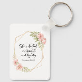 Zij Is Gekleed in Kracht en Waardigheid Bloem Sleutelhanger (Achterkant)