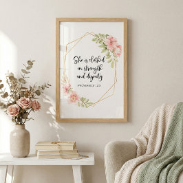 Zij Is Gekleed in Kracht en Waardigheid Bloemstuk Foto Afdruk
