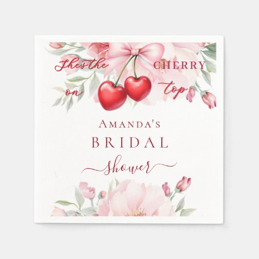 Zij is het cherry op de taart lint bloemen Bruidsd Servet (Voorkant)