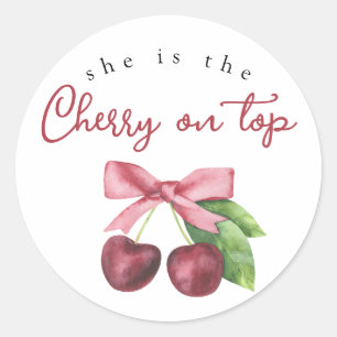 Zij is het kersje op de baby shower ronde sticker