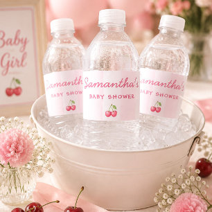 Zij is het Kersje op de Taart   Kersen Baby Shower Waterfles Etiket