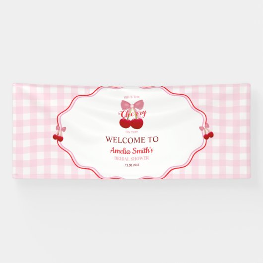 Zij Is Het Kersje Op De Taart Roze Strik Bruidsdou Spandoek (Horizontaal)