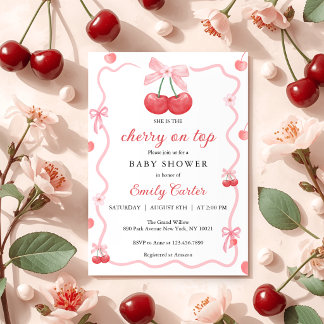 Zij Is het Kersje op de Top Baby Shower Uitnodigin Kaart