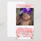 Zij is hier lente bloemen geboorteaankondiging aankondiging (Voorkant / Achterkant)