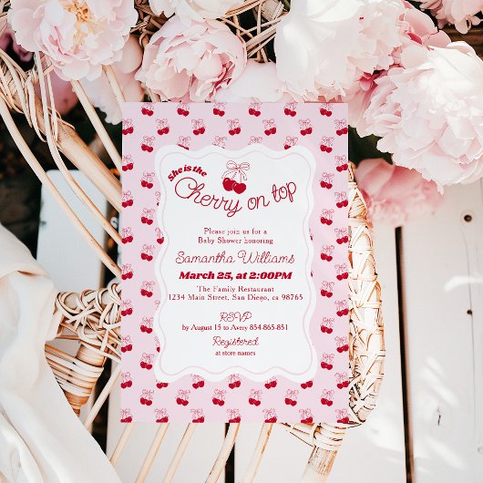 Zij is Kers op de Top Baby Meisje Shower Uitnodigi Kaart