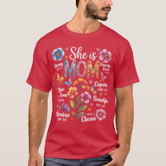 Zij is Moeder Bijbelverzen Christelijke Boho Bloem T-shirt