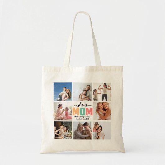 Zij is Moeder Foto Collage Tote Tas (Voorkant)