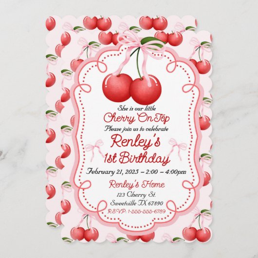 Zij is onze kleine Cherry on Top  Bow Coquette  Kaart (Voorkant / Achterkant)