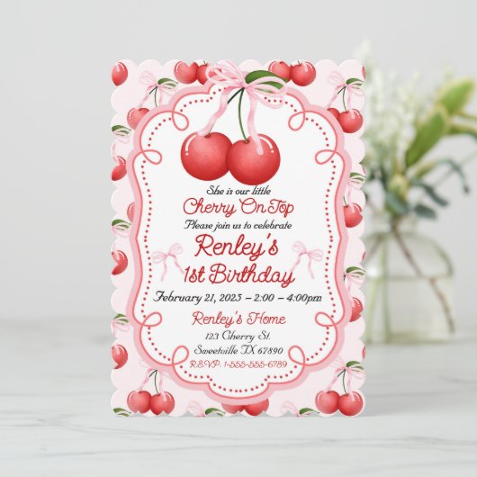 Zij is onze kleine Cherry on Top  Bow Coquette  Kaart (Staand voorkant)